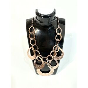 Hammered Copper Tone Teardrop Statement Necklace Chunky Boho Link Chain